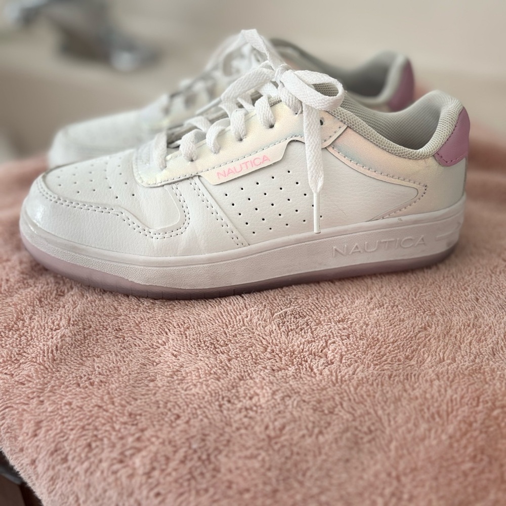 Nautica Girls White and Pink Sneakers Classic Style
